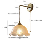 Amber Glass LED Wall Sconce with Pull Chain Switch for Bedroom and Bathroom