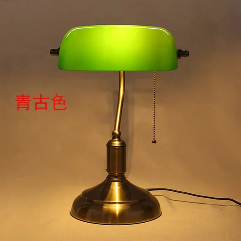Glass Lampshade Bank Desk Table Lamps White Green LED Light E27