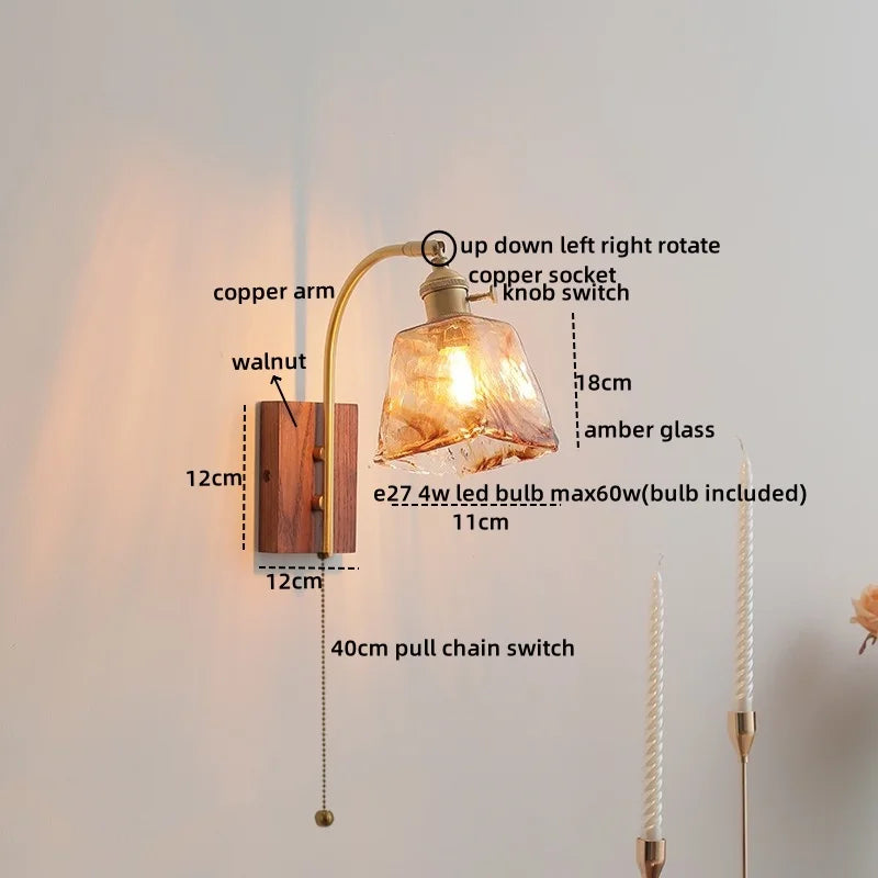 Amber Glass LED Wall Lamp for Modern Nordic Home Decor