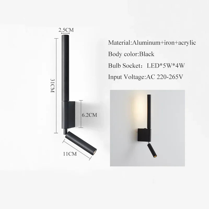 Rotatable LED Wall Mount Bedside Reading Lamp - Modern Minimalist Sconce Light