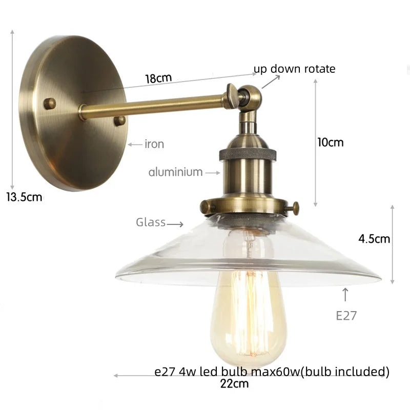 Vintage Industrial LED Wall Lamp with Clear Glass Shade