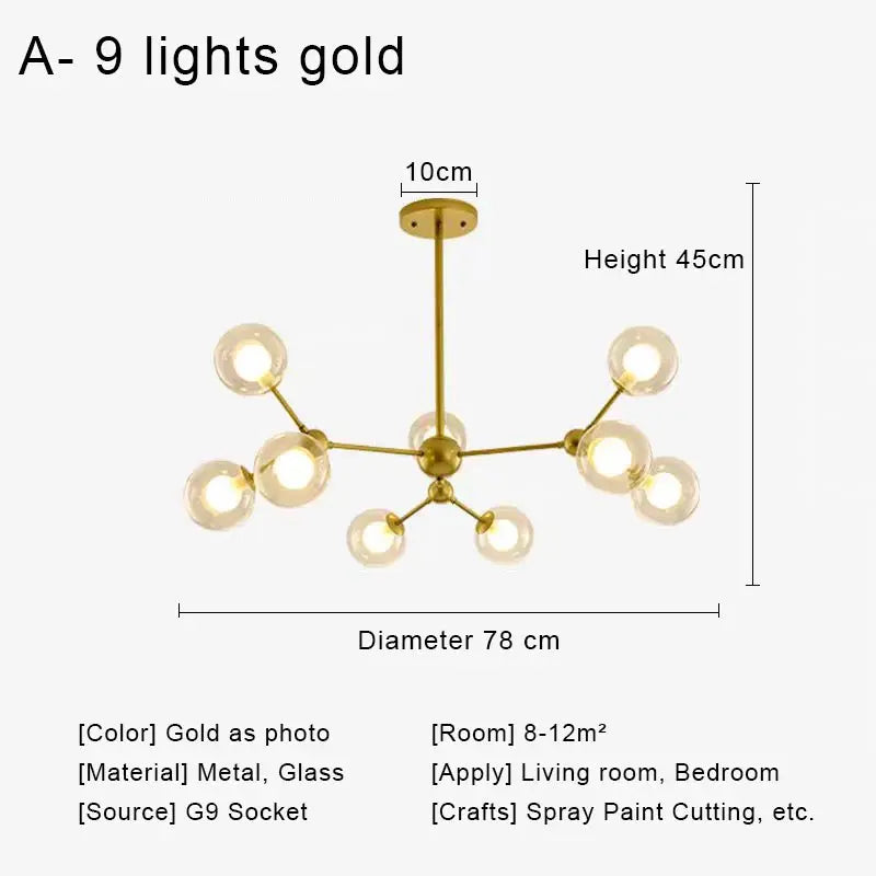 Glass Ball Pendant Chandelier for Living Room Bedroom Dining Room