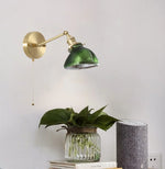Green Glass LED Wall Sconce, Pull Chain Switch, for Bedside, Bathroom, Living Room