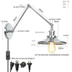 Vintage Industrial Long Arm Adjustable LED Wall Sconce Pull Chain Switch Bedside Lamp