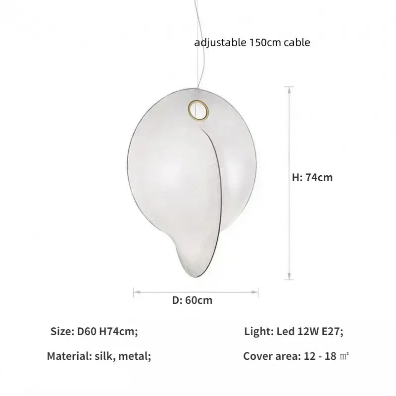 Nordic Silk Chandelier Pendant Lights for Foyer Bedroom Bar, LED Droplight Fixtures