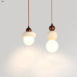 White Glass LED Pendant Lamp with Wood Base - Nordic Modern Hanging Light