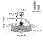 Modern Crystal Chandelier Fan with Retractable Blades and Dimmable LED Light
