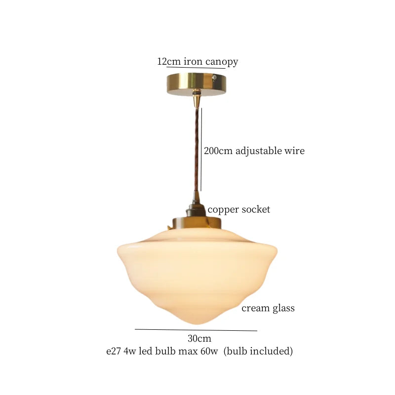Afralia™ Cream Glass LED Pendant Brass Hanging Lamp for Kitchen Restaurant Living Room