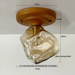 Green Glass LED Ceiling Lamp Nordic Wood Copper Ceiling Lights