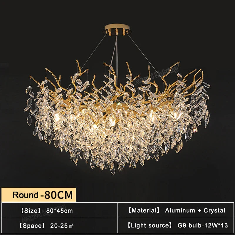 Gold Crystal Chandeliers for Dining Room Branch Hanging Lamp Large Lighting