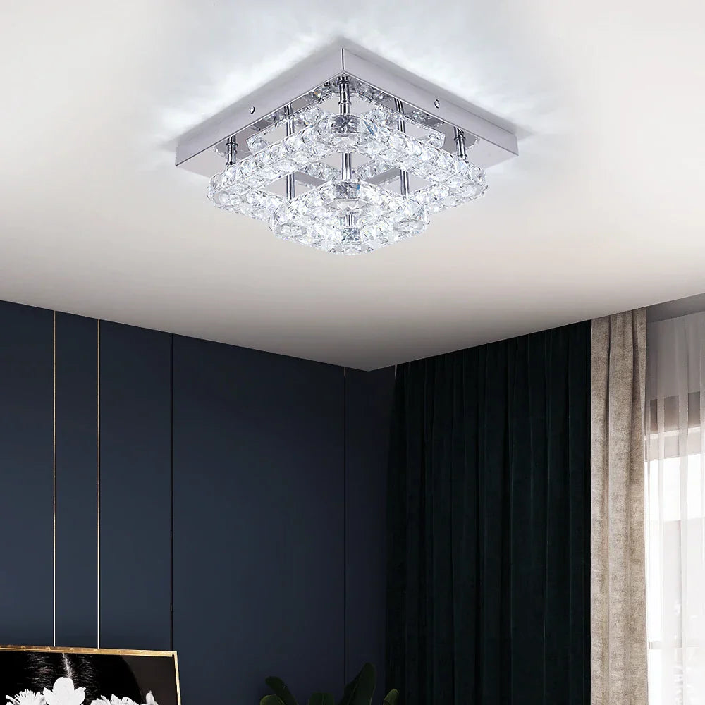 Crystal LED Flush Mount Ceiling Light for Kitchen Hallway - Modern Chandelier Fixture