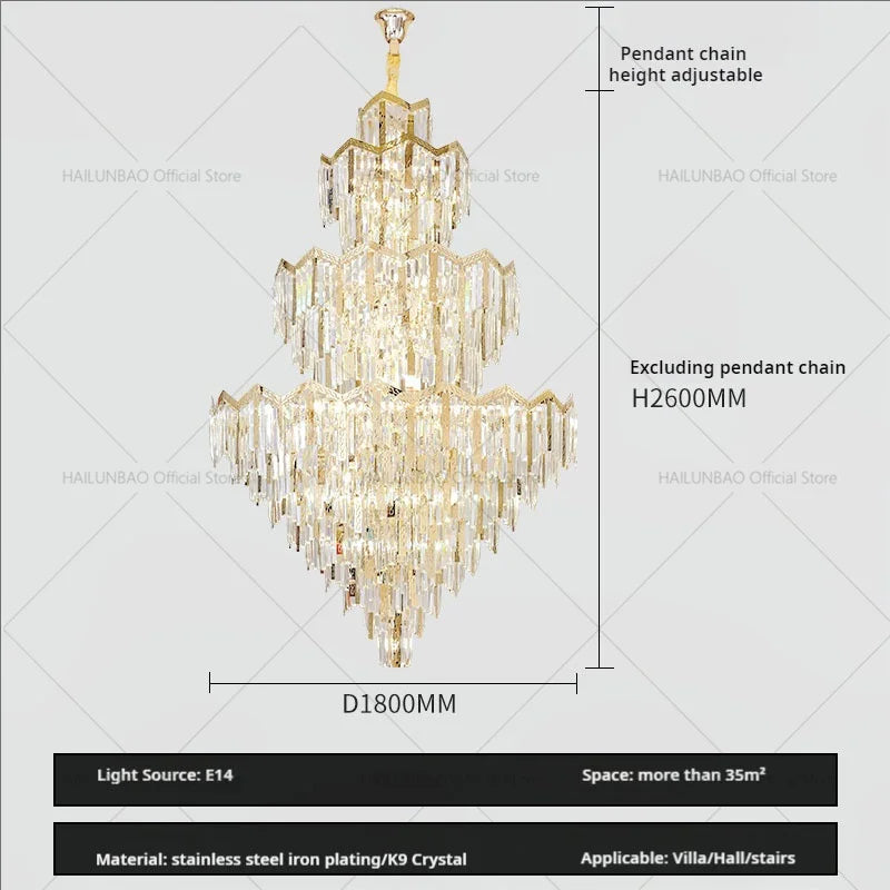 Crystal Chandelier | Modern Luxury Duplex Building Chandelier for Villa and Hotel