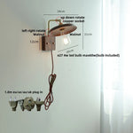 Walnut Wood LED Wall Sconce, Copper Toggle Switch, Vintage Loft Style