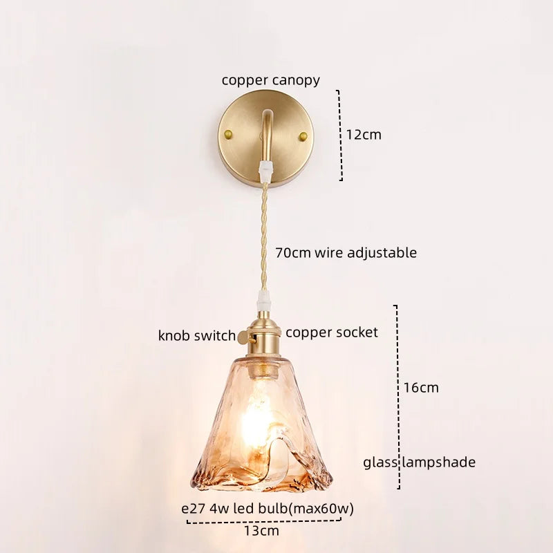 Copper Glass LED Wall Light for Modern Nordic Living Room Bedroom