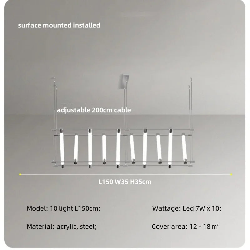 Modern Steel Bar LED Pendant Lights for Kitchen Island, Minimalist Acrylic Hanging Lamp Fixture