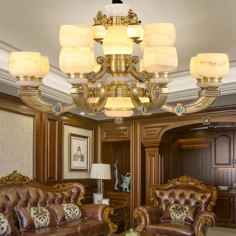 All Copper Jade Chinese Chandelier: Modern & Simple Living Room Lighting