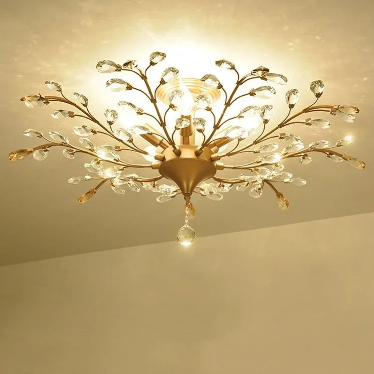 Crystal Tree Chandelier Ceiling Light for Bedroom with LED E14 Bulbs