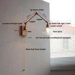 Walnut Copper Swing Arm LED Wall Light Fixture for Nodic Home Decor