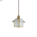 Cube Glass LED Pendant Light: Modern Copper Hanging Lamp for Bedroom, Restaurant, Hallway