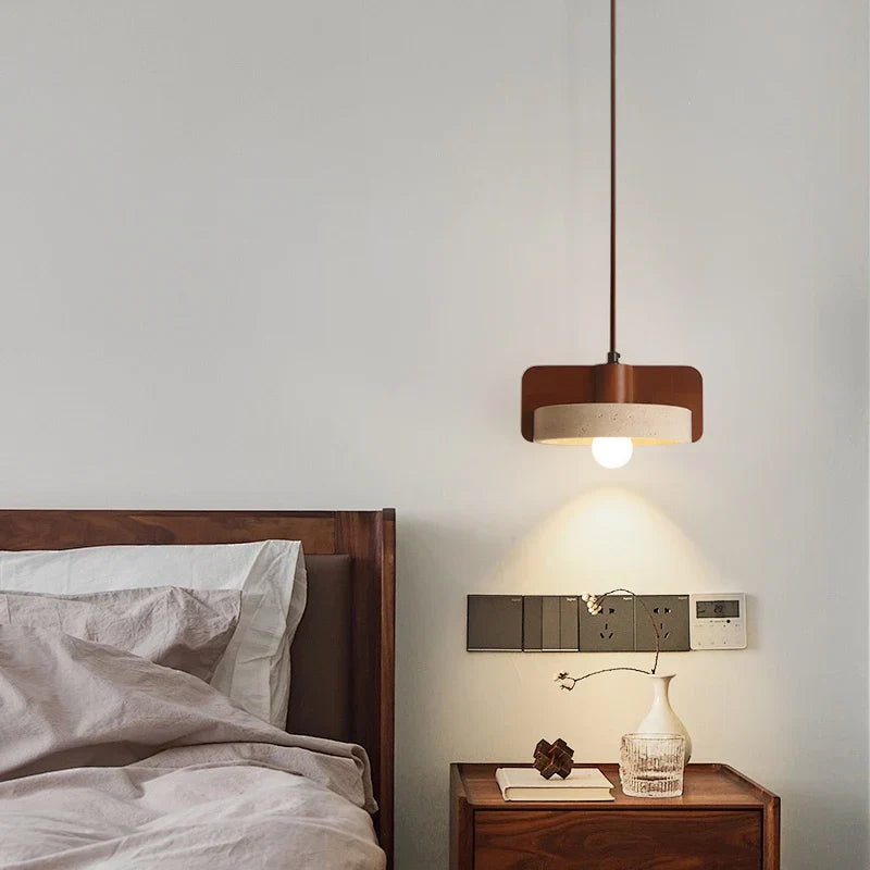 Wood LED Pendant Light Mid Century Modern Yellow Travertine Decor