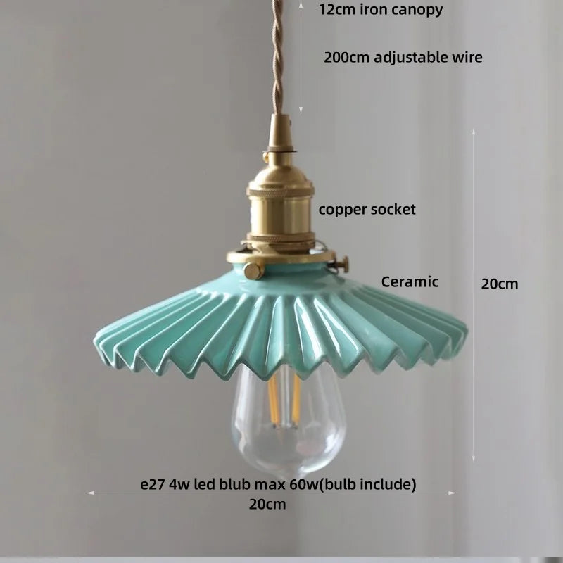 Afralia™ Nordic LED Pendant Light Walnut Wood Green Ceramic Hanging Lamp