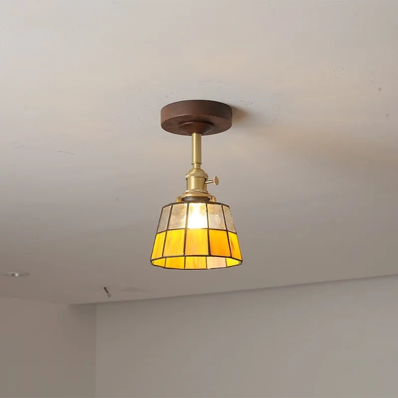 Glass Wood LED Ceiling Light Nordic Design for Living Room & Corridor