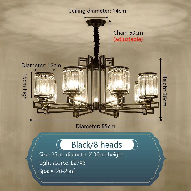 Crystal Chandelier: Elegant Chinese Style Lighting for Living Room, Bedroom, and Study
