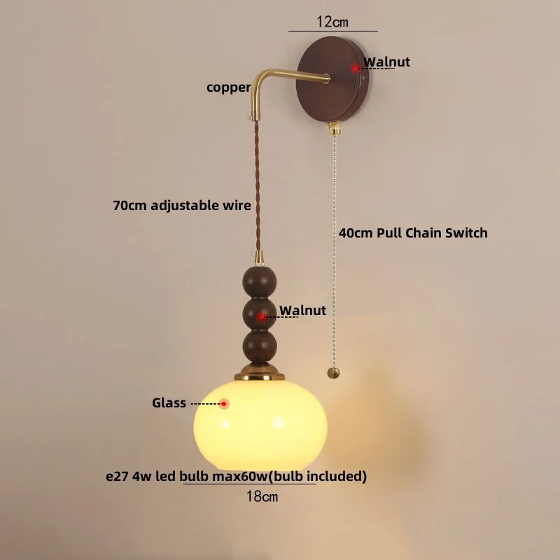 Afralia™ LED Wall Lights Walnut Wood Glass Adjustable Bedside Lamp