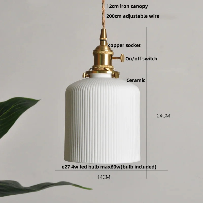 Wire Adjustable LED Pendant Light - Brass Knob Switch E27 Nordic Modern Ceramic Hang Lamp