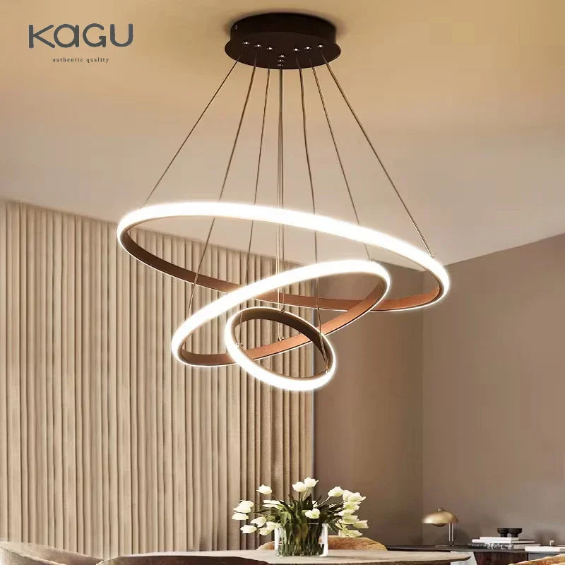 Modern LED Circle Pendant Chandelier Black for Living Dining Kitchen