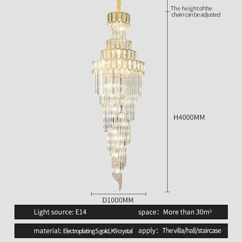 Light Luxury Rotating Crystal Chandelier for Villa Living Room