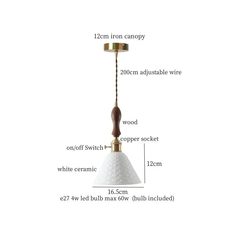 Ceramic Wood LED Pendant Light Fixtures for Bar, Bedroom, Living Room