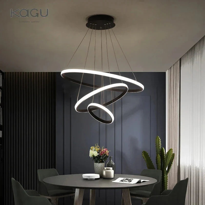 Modern LED Circle Pendant Chandelier Black for Living Dining Kitchen