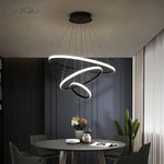 Modern LED Circle Pendant Chandelier Black for Living Dining Kitchen
