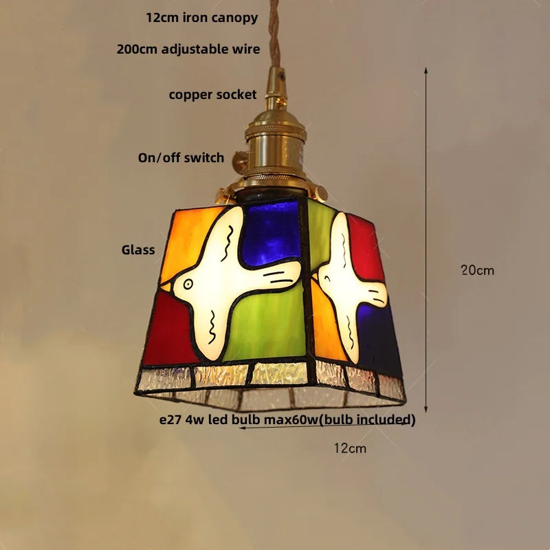 Afralia™ Conch Glass LED Pendant Light Fixture Tiffany Children Dining Room Hang Lamp