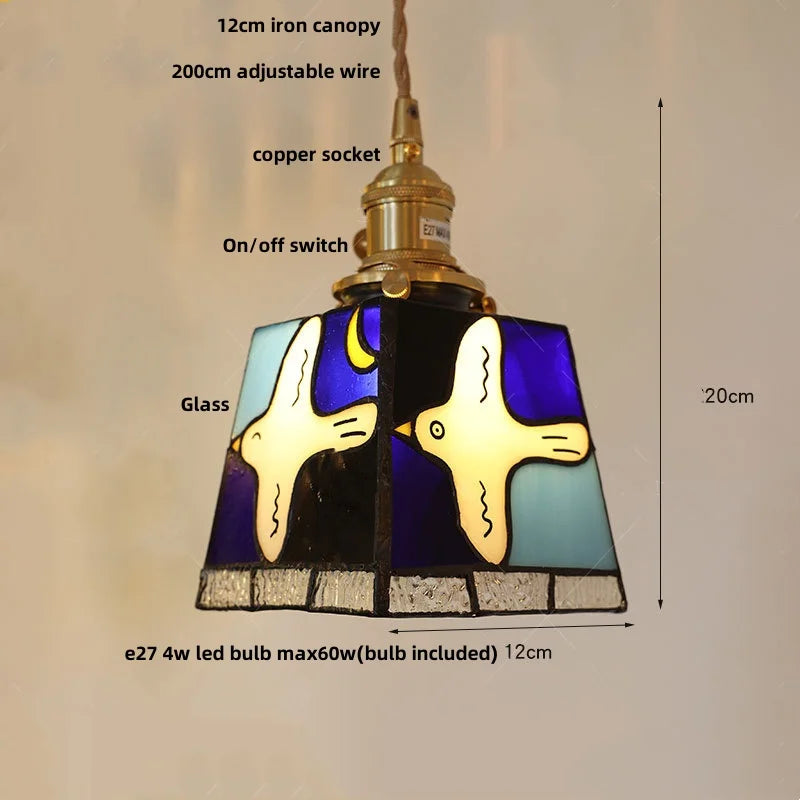 Afralia™ Conch Glass LED Pendant Light Fixture Tiffany Children Dining Room Hang Lamp