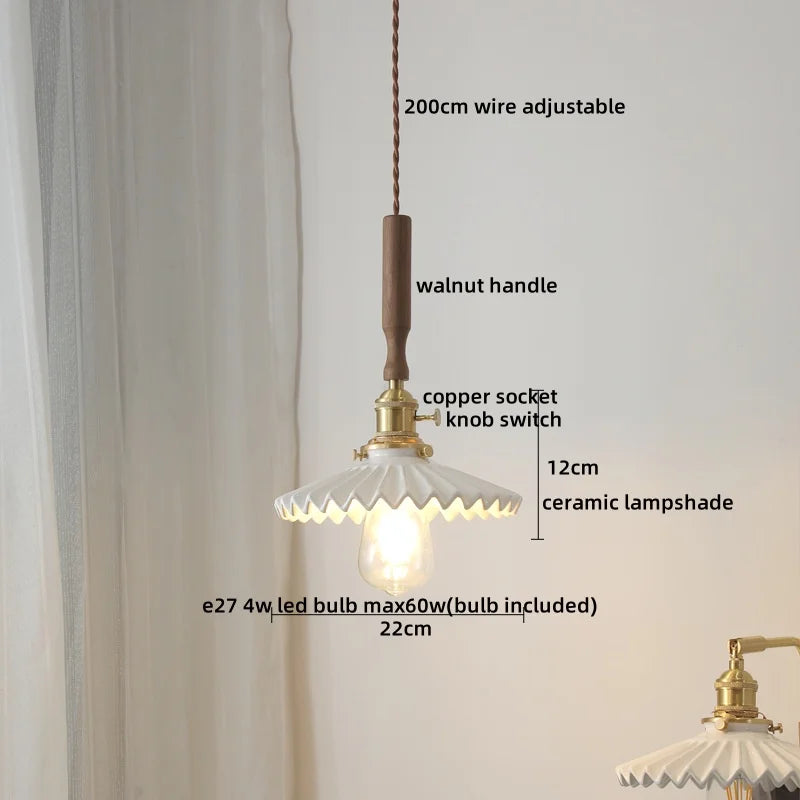 Ceramic Walnut Copper LED Pendant Light Chandelier for Bedroom Living Room