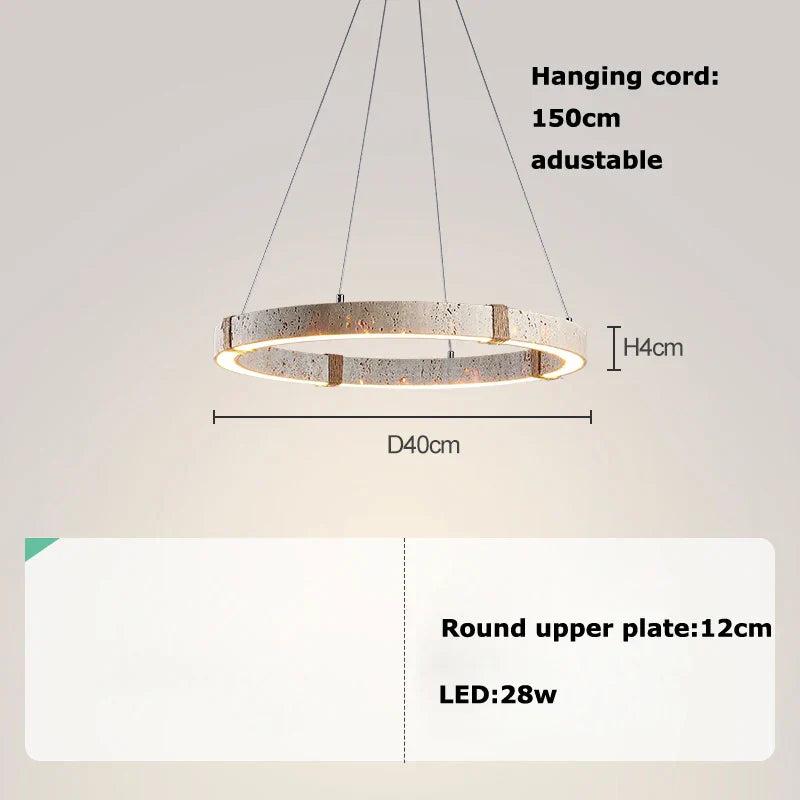 LED Natural Stone Round Linear Chandelier - Dimmable, Ceiling Hanging Lamps
