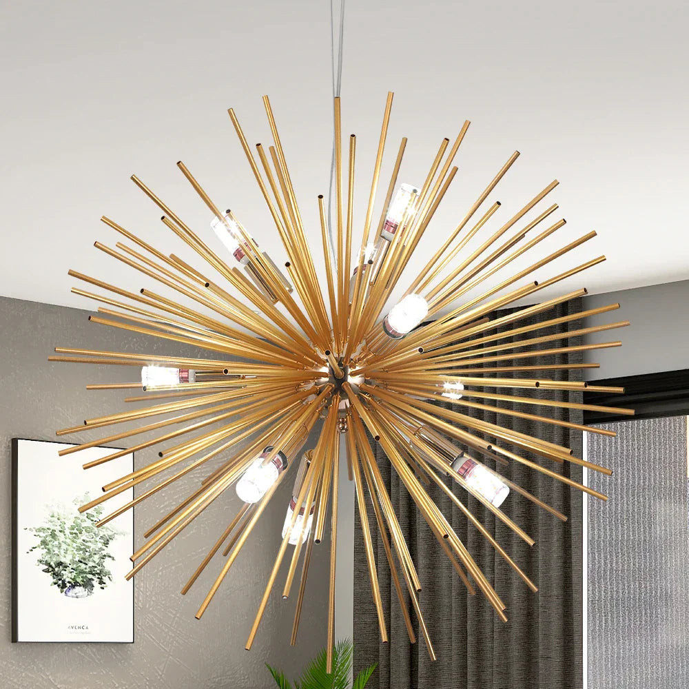 Aluminum Dandelion Pendant Light: Modern Sputnik Hedgehog LED Chandelier for Living & Dining Room