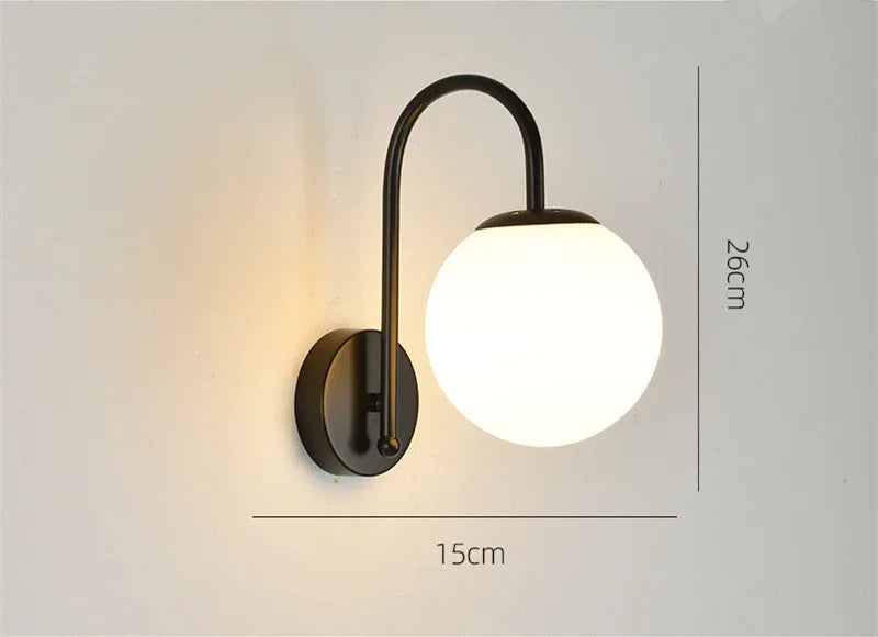Glass Ball LED Wall Sconce for Bedroom Living Room, Nordic Style Wall Lighting Fixtures