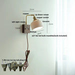 Afralia™ Globe Ceramic Walnut Wood Wall Light with Pull Chain Switch and Rotatable Design