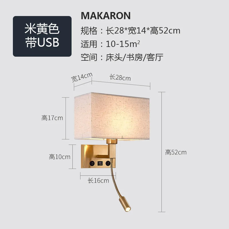Nordic LED Bedroom Wall Light with Switch, Adjustable Hose Spotlight