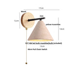 LED Yellow Travertine Wall Light with Wood Pull Chain Switch and Iron Frame