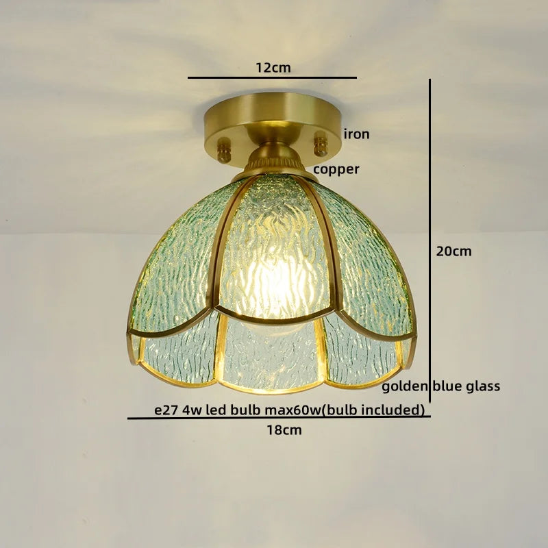 Modern Glass Copper LED Ceiling Light Fixture for Balcony, Living Room, Porch.