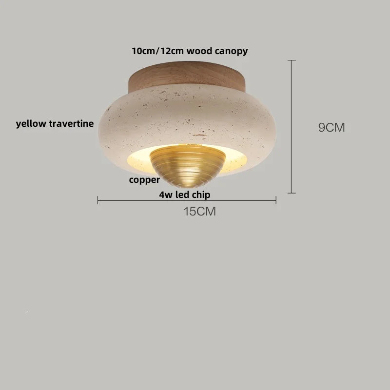 Yellow Travertine Stone LED Ceiling Light for Modern Nordic Ambiance