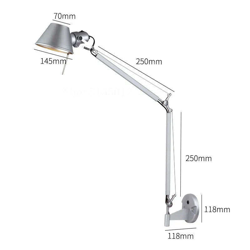 Black Silver Rotatable Wall Light with Switch for Study Office Living Room
