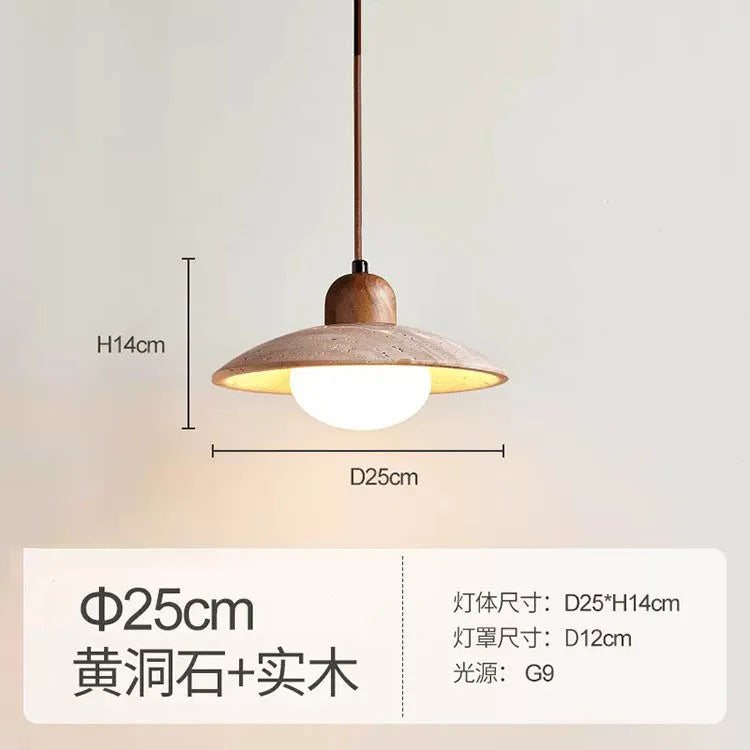 Japanese Wooden Stone Chandelier Pendant Light, Wabi-Sabi Style Yellow Cavity-Stone Lamp