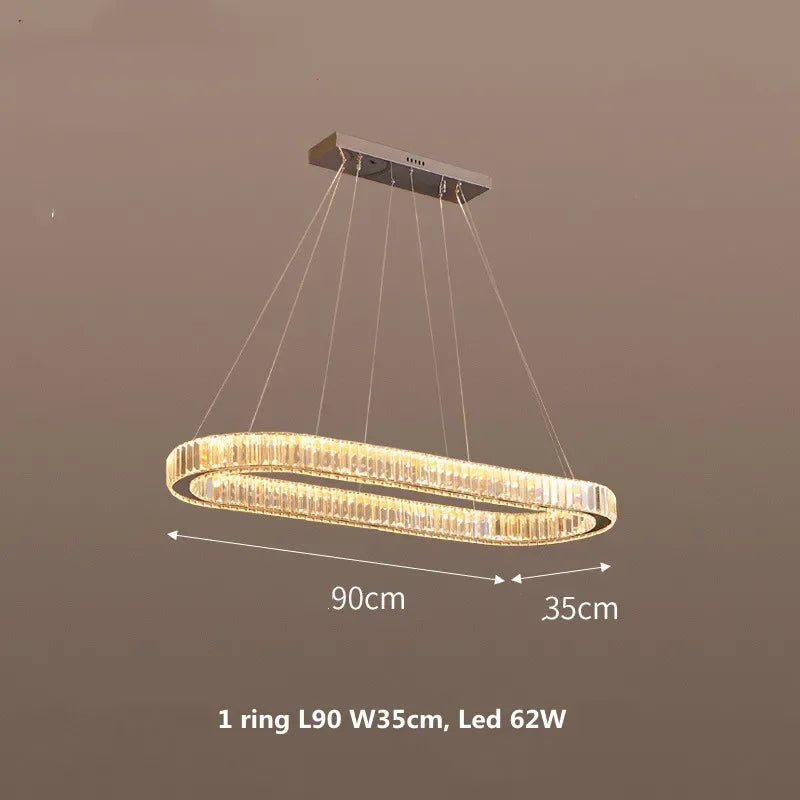Crystal Chandelier Pendant Lights Dimmable LED Oval Lustre Hang Lamp