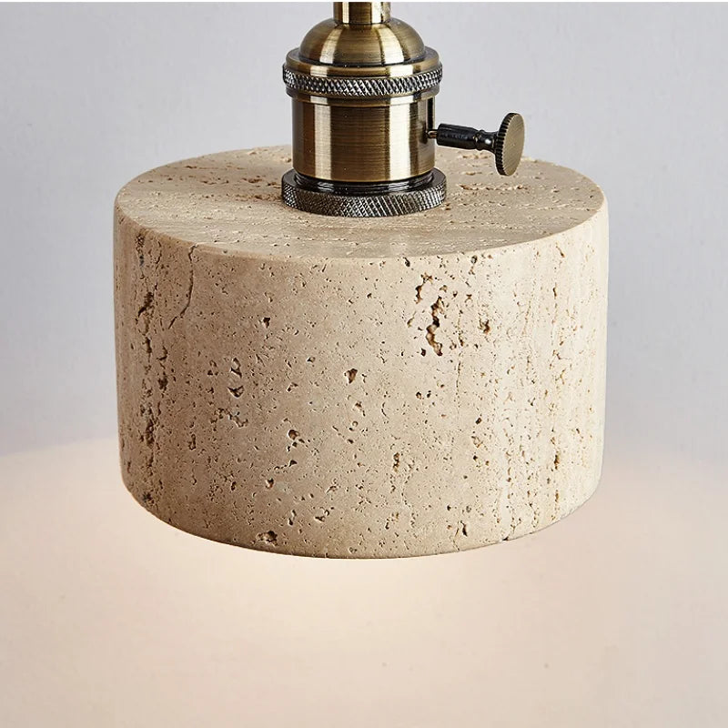 Afralia™ Wood Walnut LED Pendant Light Yellow Trivertine Stone Hanging Lamp