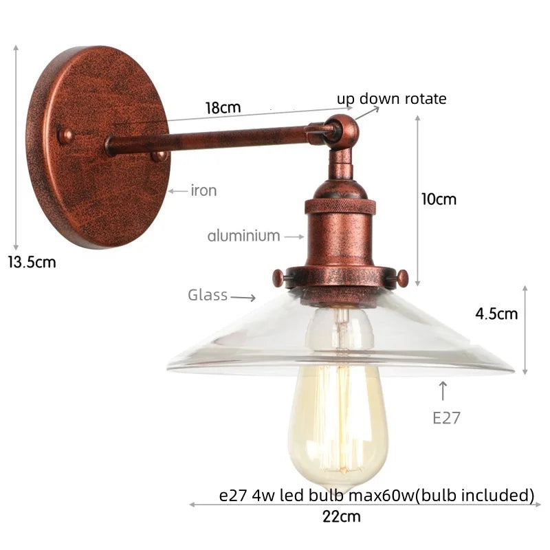 Vintage Industrial LED Wall Sconce with Clear Glass, Artistic Light Fixture